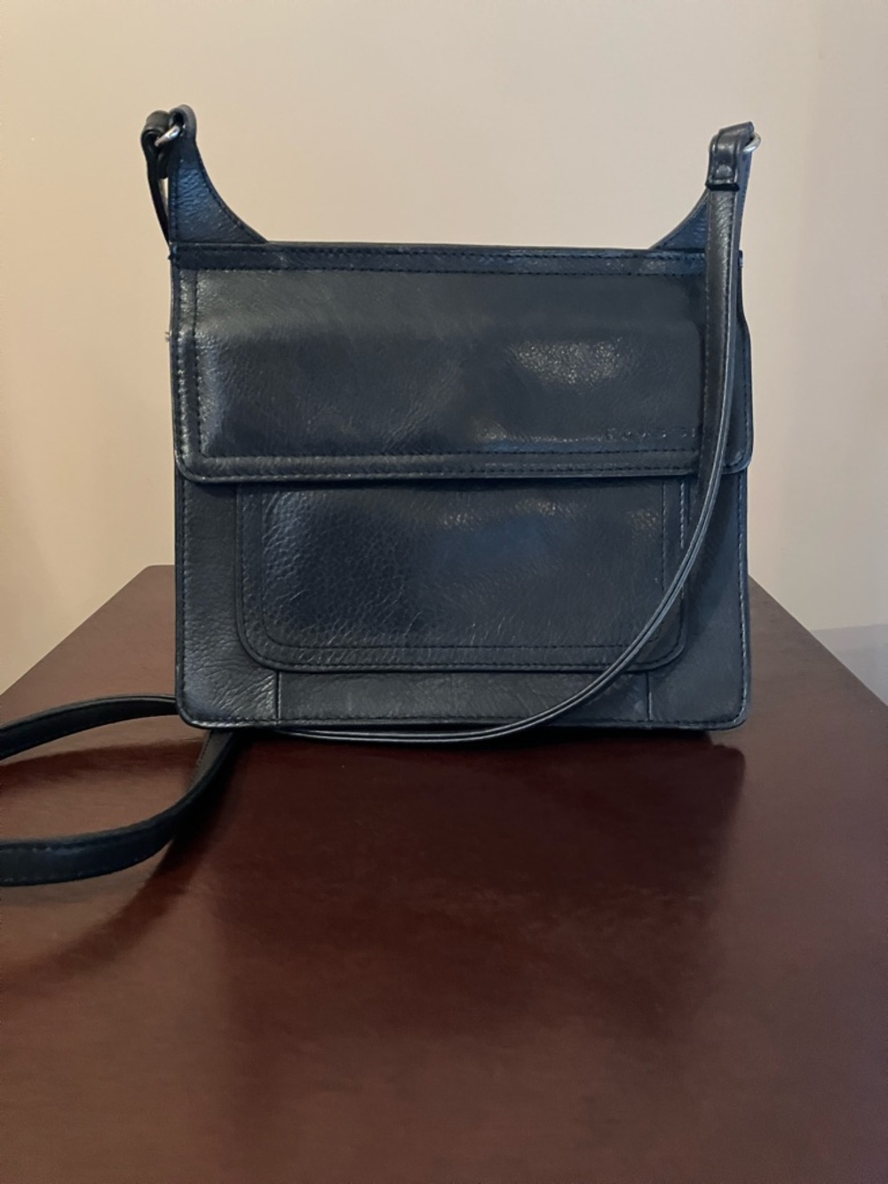 Fossil Black Leather Flap Crossbody Bag